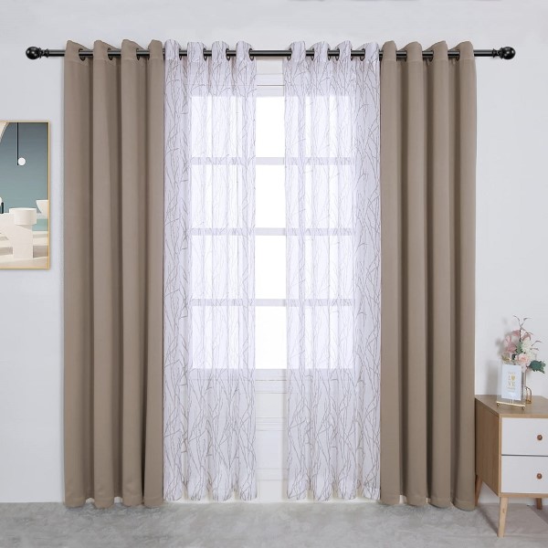 Wholesale Blackout Curtain Set Room Darkening Heavy Solid Grommet Curtain Panel with Linen Textured Sheer Featured Image