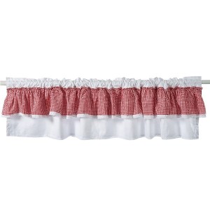 Cheap Price Cotton Cafe Curtain Country Rural Style Red White Checked Kitchen Short Window Valance with Lace