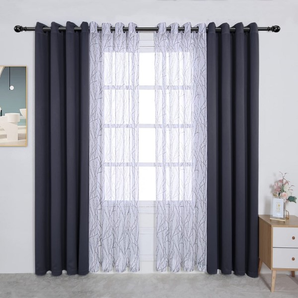 Luxury Curtain Pattern Bedroom Triple Weave Blackout Curtain Match Print Semi-sheer drape for Home Textile