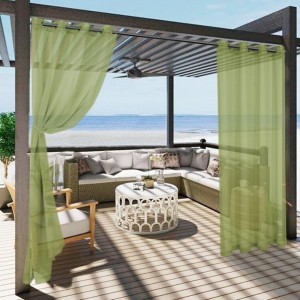 Waterproof Curtains for Patio Kiwi Green Outdoor Sheer Curtains Grommet Voile Drapes for Pergola Porch and Cabana