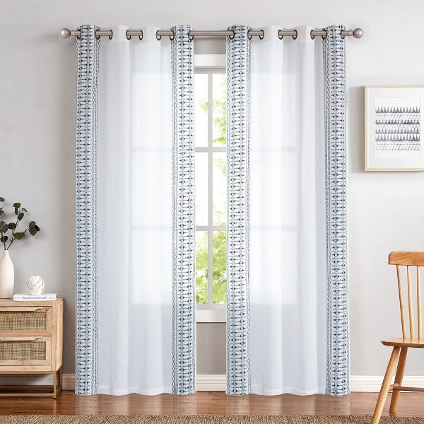 Luxury Home Decoration Linen Texture Thermal Insulated Grommet Embroidery Curtains for Home Bedroom