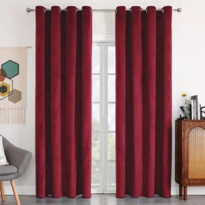 High Quality Home Decoration Noise Reduce Soundproof Plain Burgundy Velvet Fabric Curtain for Bedroom