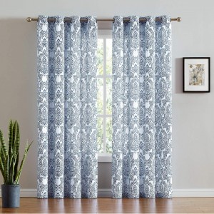 Dairui Textile Curtains for Living Room Vintage Damask Printed Window Curtain Panels for Bedroom Grommet Top Floral Pattern Draperies