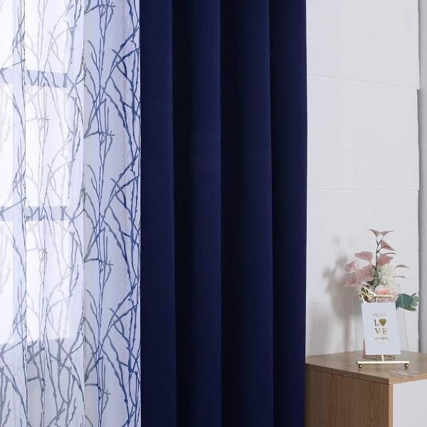 High Quality Window Treatment European Christmas Living Room Print Sheer Curtains and Plain Blackout Curtain Panel