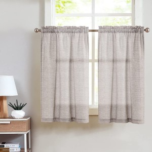 High Quality Curtain Pattern Beige Cafe Curtains Linen Textured Tier Curtains Rod Pocket Short Curtains
