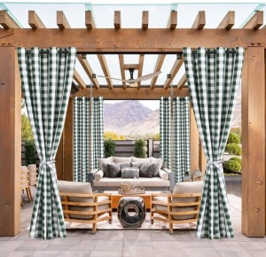 Plaid Outdoor Curtains for Patio Waterproof  Grommet Semi Sheer Curtains for Gazebo Porch and Cabana