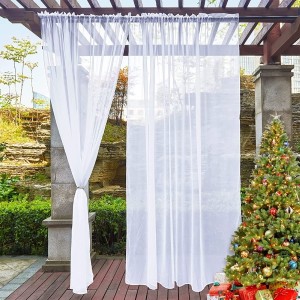 Set of 2 White Sheer Outdoor Curtains for Patio Waterproof Rod Pocket Indoor Outdoor Sheer Airy Voile Drapes