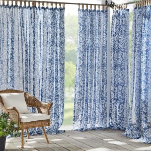 Verena Floral Sheer Adhesive Loop Fastener Tab Top Window Curtain Panel for Patio Pergola Porch Deck Lanai and Cabana
