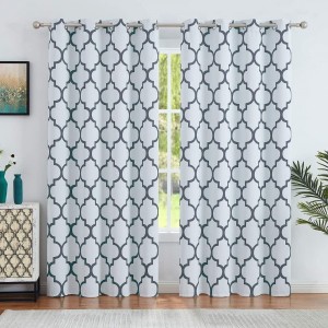 Dairui Textile Printed Blackout Curtains Grey Lattice Moroccan & White Durable Canvas Textured Weave Curtain