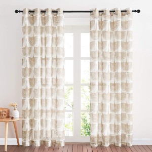 Natural Linen Curtains Semi Sheer Curtains Geometric Print Window Decor Privacy Protect Light Filtering Drapes for Office Basement Bedroom