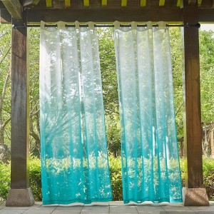 Waterproof White Turquoise Ombre Outdoor Sheer Patio Curtains Rustproof Grommet Linen Vertical Drapes Semi Sheer