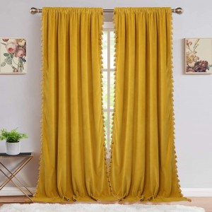 Boho Tassels Soft Luxury Room Darkening Velvet Window Curtain Panels for Living Room Bedroom Rod Pocket Design