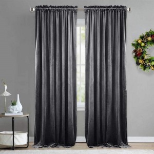 Wholesale Heavy Weight Super Soft Window Curtain Treatment Rod Pocket Solid Velvet Curtain