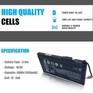 Bateria d'ordinador portàtil VT06XL per a HP Envy 17 3277NR 3070NR 17-3001ED 17T-3000