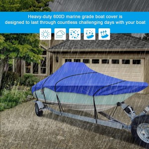 Heavy Duty 600D Oxford Fabric Waterproof Anti-Fade Trailerable Boat Cover with Storage Bag
