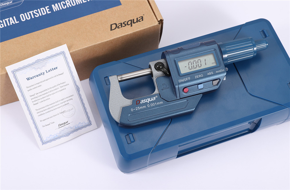 DASQUA Professional Inch/Metric Thickness Measuring Tools 0.00005"/0.001 mm ຄວາມລະອຽດ ດິຈິຕອລນອກ ໄມໂຄມິເຕີ ດ້ວຍສະແຕນເລດ spindle