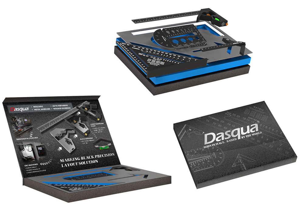 DASQUA Marking Black Precision Layout Solution Box Gift with Rafter Square + Center Square + Scriber + Demonstrasi + Gauge