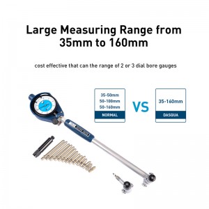 Visoko natančna merilna orodja DASQUA Komplet merilnikov vrtin z številčnico z zelo dolgim ​​dosegom 35–160 mm