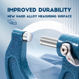 DASQUA Industrial Tools අඟල් 0-1 Ultra-Precision Outside Micrometer සමග මල නොබැඳෙන වානේ ස්පින්ඩල් සහ කාබයිඩ් ඉඟි