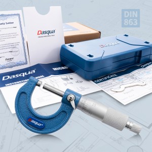Dasqua 4111-8105-A Outside Micrometer | DIN863 0-25mm Micrometer Screw | High Precision 0.004mm Accuracy | Stainless Steel Spindle & Carbide Measuring Surfaces
