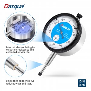 Dasqua 5121-1105 Shock Proof Precision Dial Gauge DIN878 Dial Indicator 0-10 mm ຄວາມແມ່ນຍໍາສູງ 0.017mm