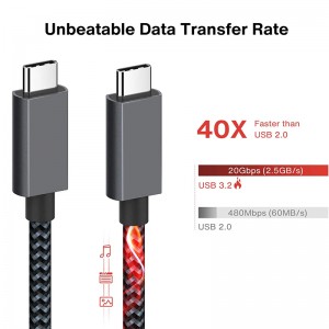 Kabel USB C ke USB C 100W, Kabel USB C 3.2 Gen 2×2 dengan Caj Pantas PD dan Output Video 4K