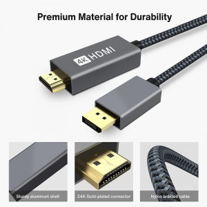 4K 60Hz Позолочений кабель DP Male – HDMI Male
