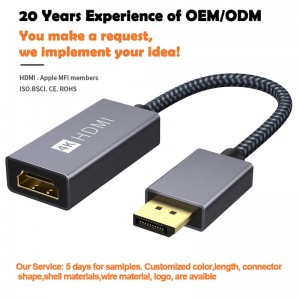 Câble adaptateur DP mâle vers HDMI femelle plaqué or 4K 60Hz