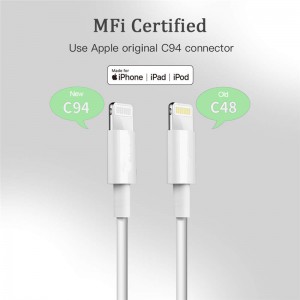 USB C ke Kord Kabel Kilat, Pengecas Kabel Pengecas Cepat iPhone Disahkan MFi untuk Apple iPhone, iPad