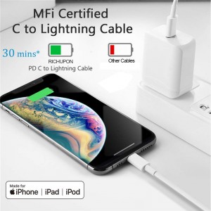 USB C til Lightning snúru, MFi vottuð iPhone hraðhleðslutæki fyrir Apple iPhone, iPad