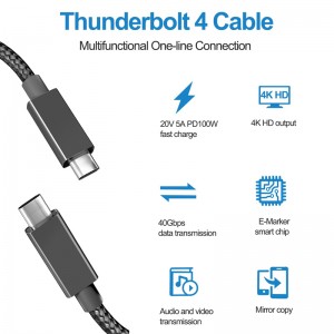 Thunderbolt 4 Cable, Taageerada Bandhigga 8K / 40Gbps Wareejinta Xogta / 100W Dallacaadda