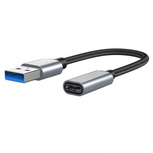 Nylon gevlegde USB A mannetjie na USB C vroulike adapterkabel