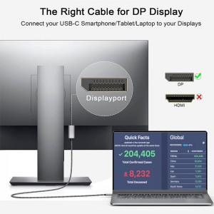 4K 60Hz USB C do DP kabel visoke razlučivosti s pozlaćenim konektorom otpornim na koroziju