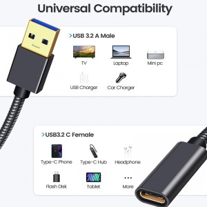 USB A til C millistykki, Type-C 3.1 Gen 2 10Gbps USB C kvenkyns til USB karlkyns snúru