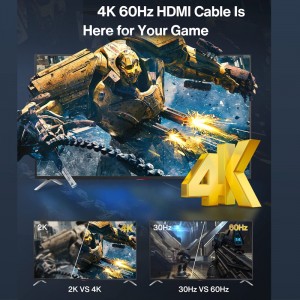 ខ្សែ HDMI 2.0 ល្បឿនលឿន 18Gbps, ខ្សែ HDMI 4K 60Hz, HDMI Male to HDMI Cable Male