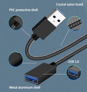 USB luzapen-kablea, USB 3.0 A gizonezkora USB A emearen kablea