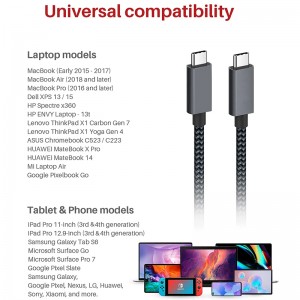 100W USB C ನಿಂದ USB C ಕೇಬಲ್, USB C 3.2 Gen 2×2 ಕೇಬಲ್ ಜೊತೆಗೆ PD ಫಾಸ್ಟ್ ಚಾರ್ಜ್ ಮತ್ತು 4K ವೀಡಿಯೊ ಔಟ್‌ಪುಟ್