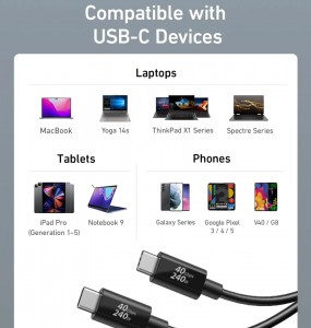 USB4 kabl kompatibilan sa Thunderbolt 3/4,240W USB C na USB C kablom