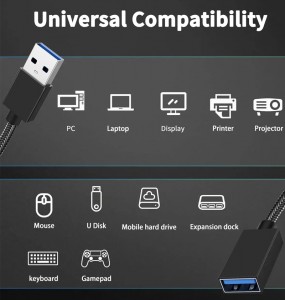 Кабель-падаўжальнік USB, шнур USB 3.0 A мужчынскі - USB A жаночы