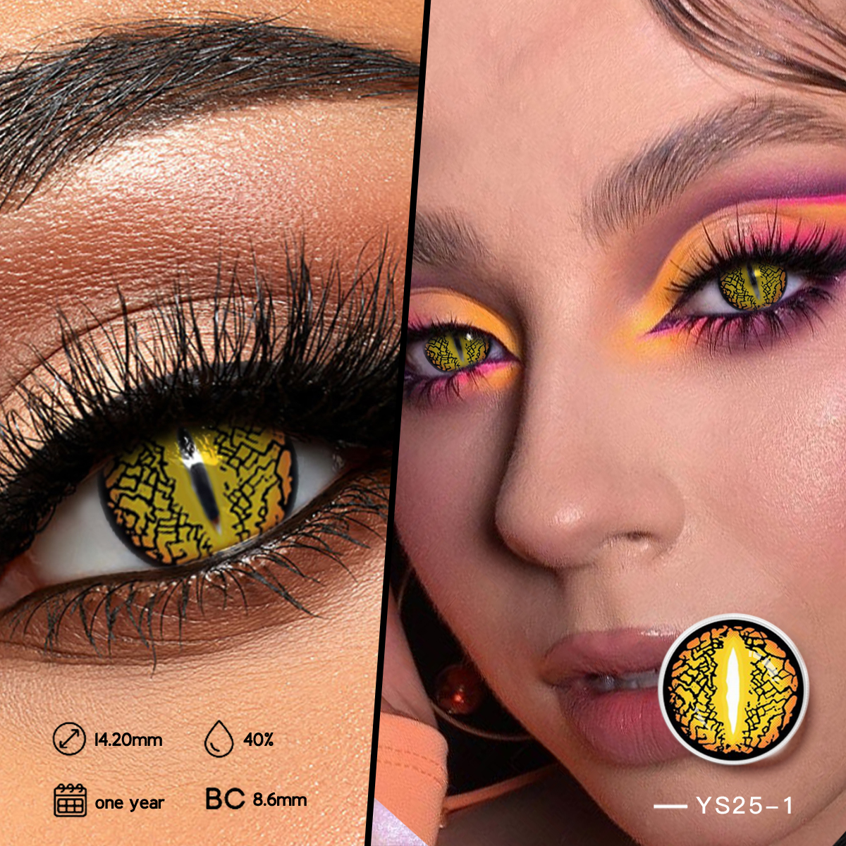 saese 14.5mm New SNAKE EYES yellow Colored Contact Lenses crazy lens halloween color contact lens