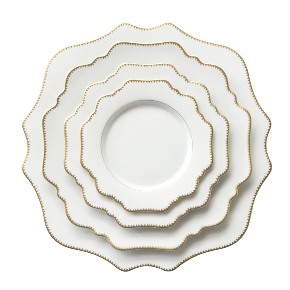 Serrated gold rim sun flower bone china ceramic charger plates for wedding រូបភាពពិសេស