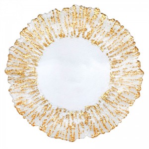 Bộ đồ ăn bằng thủy tinh vàng 13 inch tấm sạc gợn sóng cho đám cưới và khách sạn