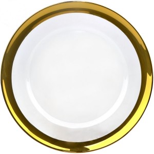 Číre 13-palcové sklenené nabíjacie taniere so zlatým okrajom na svadbu
