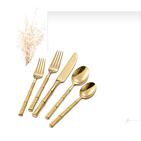 Gold Bamboo Apẹrẹ Handle Alagbara, Irin cutlery Ṣeto