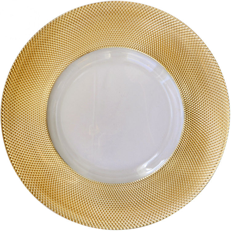 Diamond mesh edges gold charger plates for wedding លក្ខណៈពិសេស រូបភាព