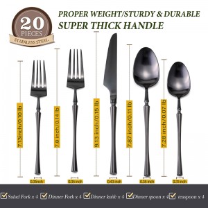 លក់ដុំសំឡីសំប៉ែតខ្មៅ ឈុត 304 Stainless Steel Cutlery Set for Wedding Gift