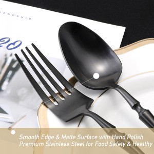 លក់ដុំសំឡីសំប៉ែតខ្មៅ ឈុត 304 Stainless Steel Cutlery Set for Wedding Gift