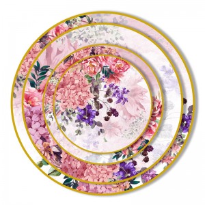 High end pink bone china ceramic dinner plate set sa panihapon