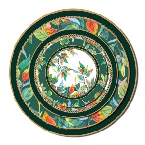 Retro style gold rimmed green bone china plates set para sa kasal
