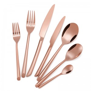 Висококвалитетен сет за прибор за јадење со ножеви од не'рѓосувачки челик, вилушка, розе злато